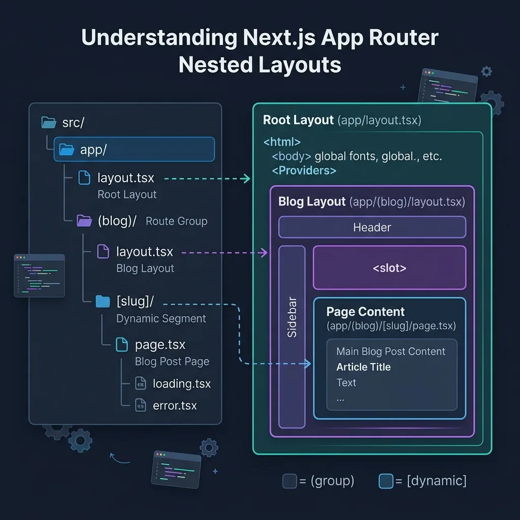 Next.js App Router nested layouts diagram