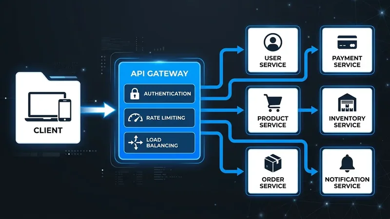 Kiến trúc microservices với API Gateway ở giữa