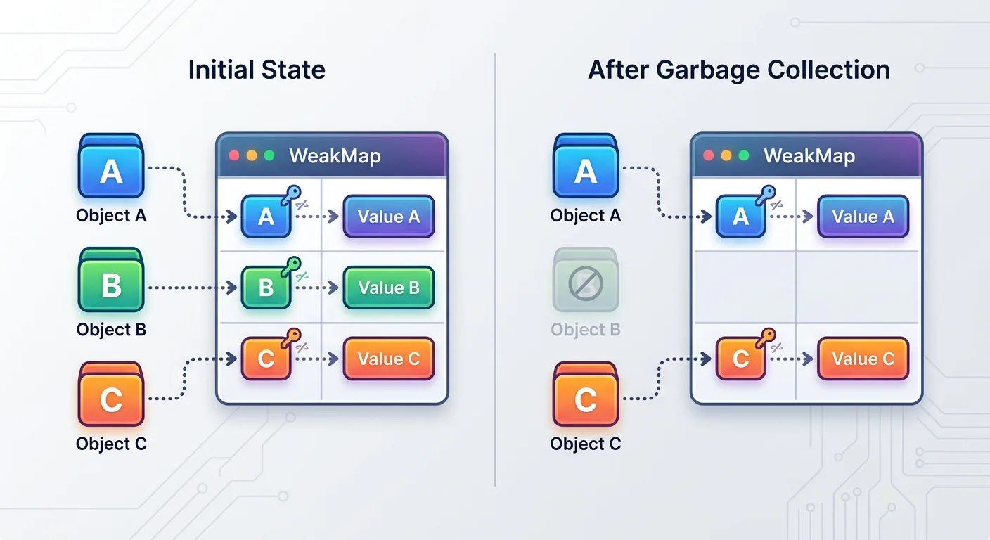 Minh họa cách WeakMap và Garbage Collection hoạt động