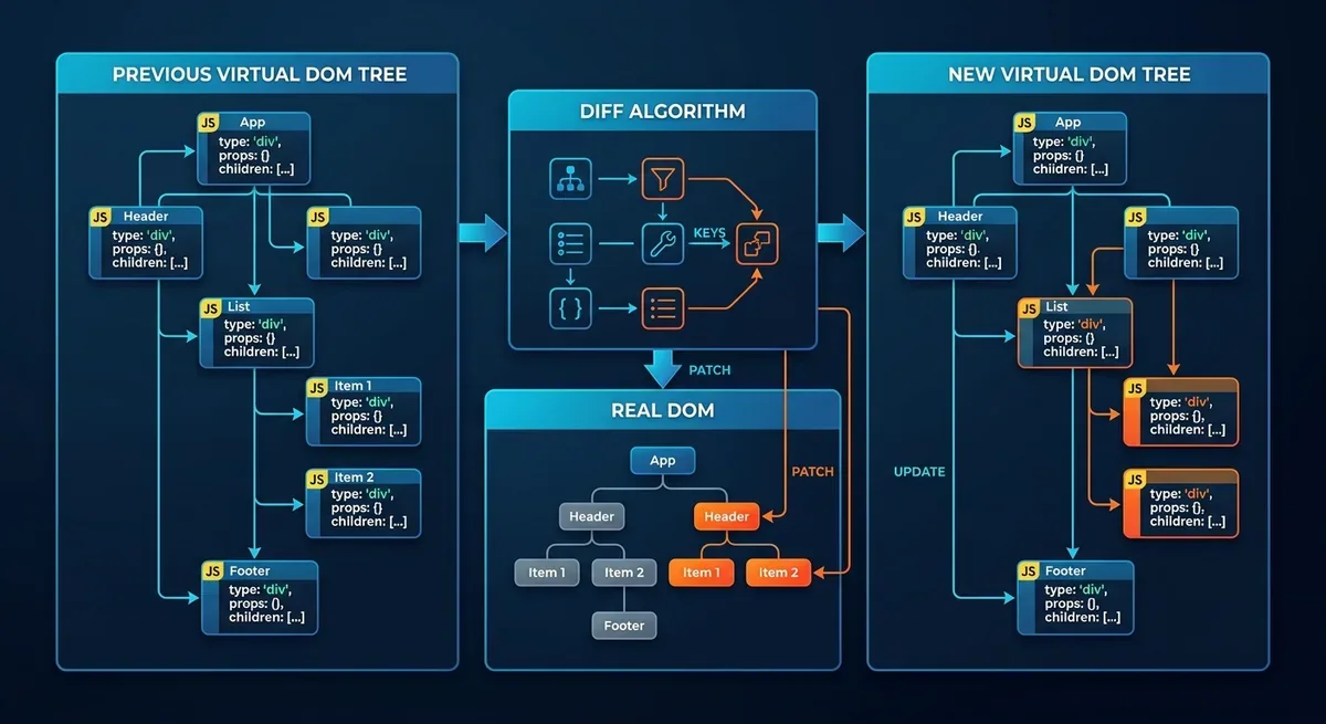 React Virtual DOM and Reconciliation process diagram